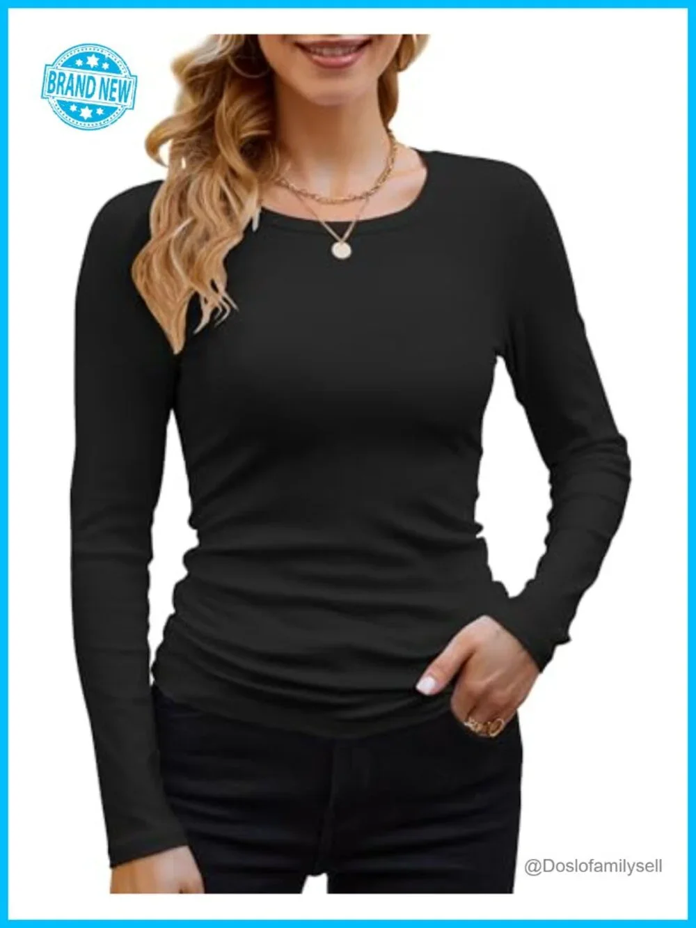 Ribbed Knit Long Sleeve Crewneck Fitted Casual Basic T-Shirt